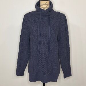 LL Bean Signature cotton funnel neck Double L cable fisherman knit sweater Lg